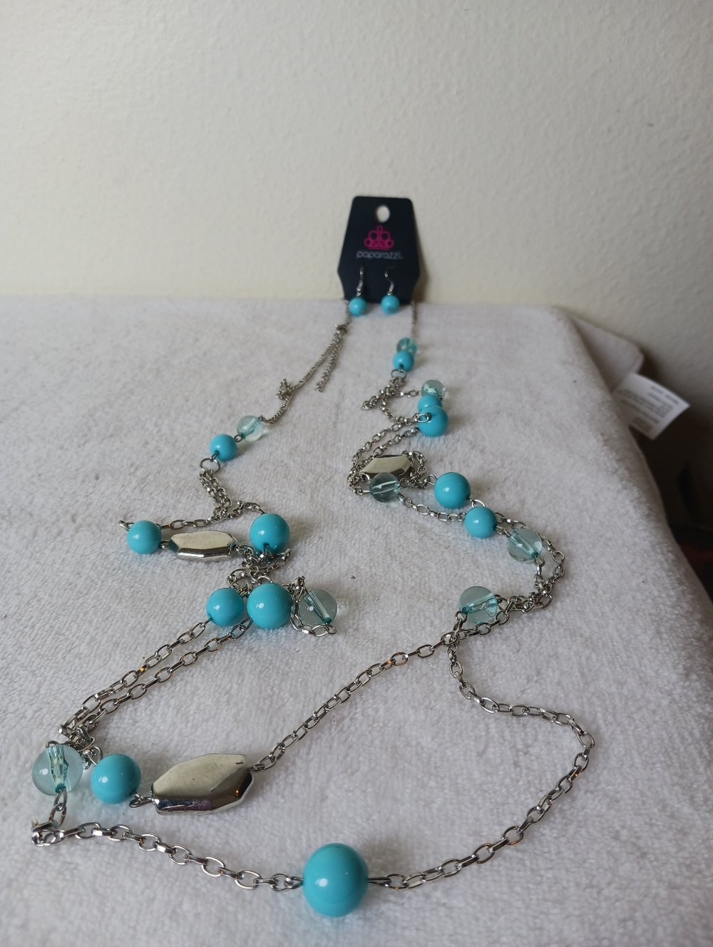 paparazzi Turquoise Blue Beaded Silver Layered Necklace
